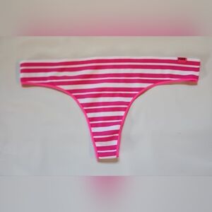 PINK Victoria's Secret Rib Seamless Thong Panty  Atomic Pink Striped Size XL